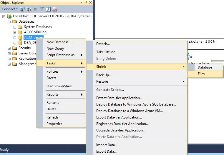 Maintenance operations Procedure 1. Connect to the SQL Server Instance using the SQL Server Management Studio. 2. In the Object Explorer window, expand Databases. 3.