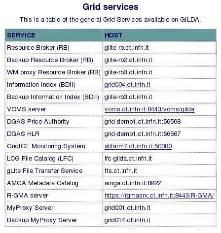 GILDA - Services GILDA testbed Series of services glite as middleware Grid demonstrator (GENIUS web portal) GILDA certification authority (CA)
