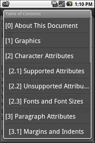Word document objects (Full Edition Only) Tap on a document object (i.e. items in the document that don t look like basic text), such as the table of contents icon pictured below; once highlighted, click the object.