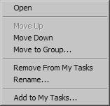 In the Organize My Tasks window, organize favorites with the [Create Group], [Move to