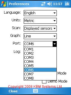 Figure 19 :: OBDGauge Connecting Status Screen. By default, OBDGauge uses COM6. If your outgoing serial port is not COM6, tap on the Options button.