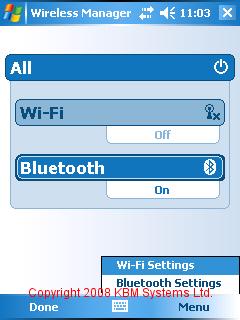 Figure 4 :: Wireless Manager Select Bluetooth from the Settings Menu