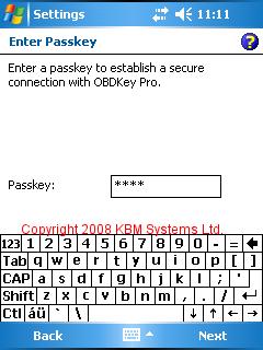 Figure 8 :: Bluetooth Settings Enter Passcode for OBDKey Pro as 0000 (four zeroes) Figure 9