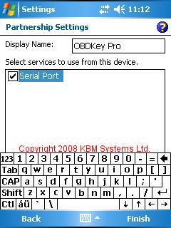 Figure 10 :: Bluetooth Settings Put a tick in the Serial Port box to access the OBDKey Pro serial