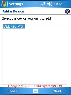 Figure 14 :: Bluetooth Settings COM Ports Add A Device - Tap OBDKey Pro then tap Next.