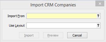 19 CRM 1.3.11 Import CRM Companies Import CRM Companies allows you to import companies from an Excel spreadsheet into the system.