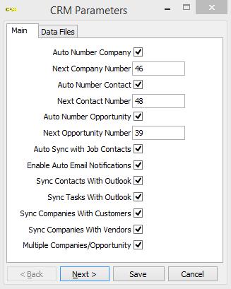 5 CRM Main Tab Auto Number Company - Check this box if you want new companies entered to be automatically numbered by ComputerEase.