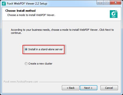 c) Choose Install Method page Choose Install in a stand-alone server and click Next to continue.