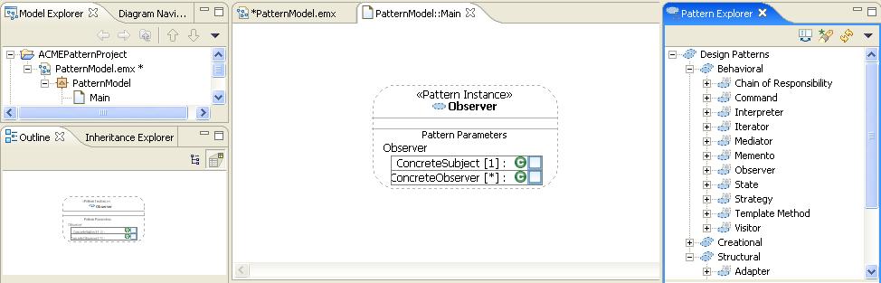 Apply a Design Pattern Task 2: Select a Pattern In this task, you will use Software Architect s diagram editor to select the Observer design pattern and place it on a diagram. 1.