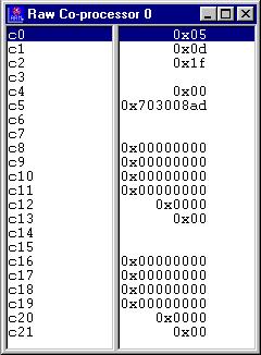 Debugging with Multi-ICE Figure 4-25 EmbeddedICE logic registers in the Raw Co-processor 0 view The ADW Command Window command cregisters 0 displays the EmbeddedICE logic registers, as shown in