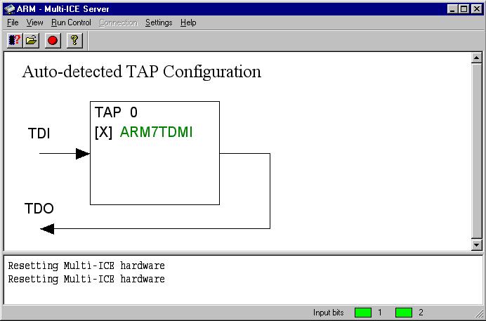 Getting Started Figure 2-7 Multi-ICE server window configured for an ARM7TDMI More information on configuration and the autoconfigure command is provided in Server configuration on page 3-14.