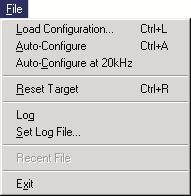Run control menu on page 3-5 Connection menu on page 3-6 Settings menu on page 3-7 Help menu on page 3-8. 3.1.