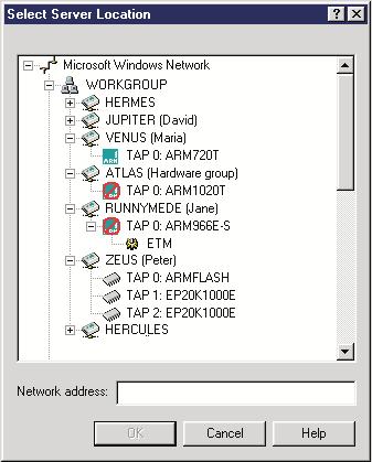 Debugging with Multi-ICE You can search for servers using the tree view. To browse your network, expand the names in the list area by clicking on the icon until you see the names of workstations.