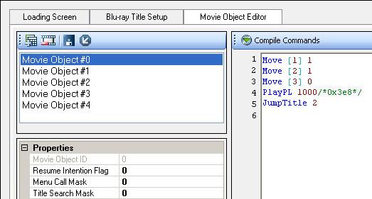 Add the first Movie Object by clicking on the + button in the upper left corner. It has automatically the number 0. Click on that movie object and write the code in the right window.