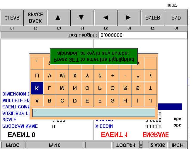 FIGURE 8.8 The above figure shows the text and special characters available for the Engrave event. Notice the field that is labeled Text Length.