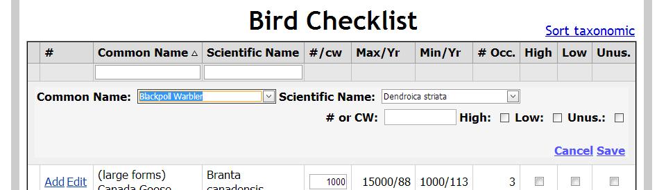 specific bird s name (such as blackpoll instead of just warbler ) and then choose your species from the dropdown list.