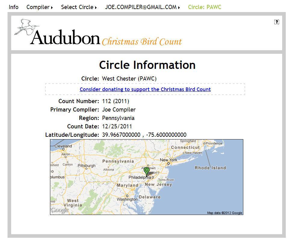 This will take you to the Circle Information page. Your active circle will be listed in Green as below.