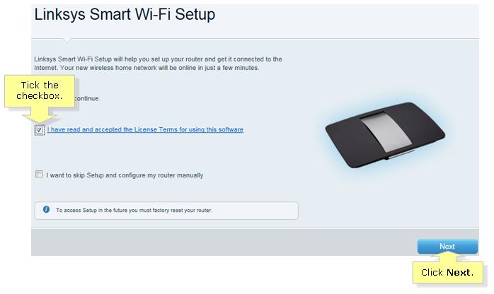 NOTE: If you prefer to manually set up the router and bypass the Smart Setup Wizard, click on the