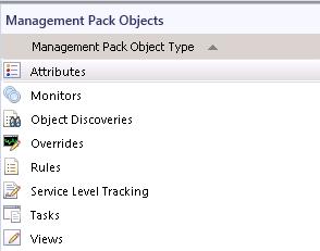 The Management Pack Objects window will appear: Figure 16: Management