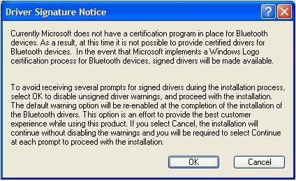 8. During the installation, the Driver Signature Notice window appears. Tap OK to continue with the installation. Several dialog windows appear and disappear.