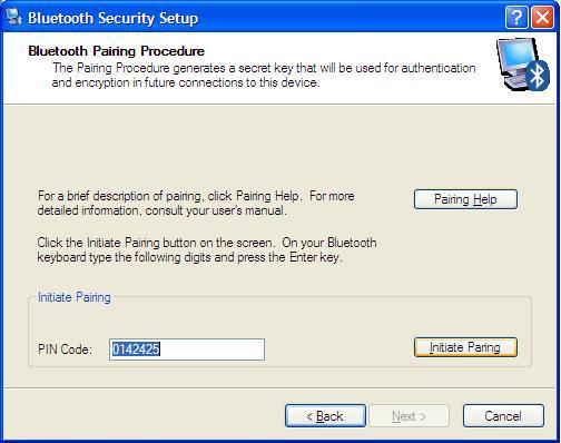 6. Start the Pairing Process a. From the Bluetooth Security Setup window, tap the Initiate Pairing button.