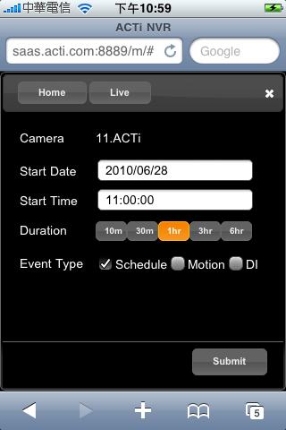 Playback Playback Overview Users may search recorded video clips regarding channels, date/time, duration, and type. Module Tabs Quit Search Panel Submit Fig.