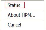 Status on the pop-up menu Figure7 - Shows Itinerary printer E87202 is on port COM1, status shows that HPM is currently Sending Data to it Restarting Host Print Manager You can restart HPM by