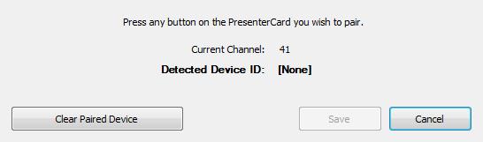 TurningPoint Cloud PowerPoint Polling for Mac 15 5 Press any button on the PresenterCard. The Device ID of the PresenterCard is displayed next to Detected Device ID. 6 Click Save.