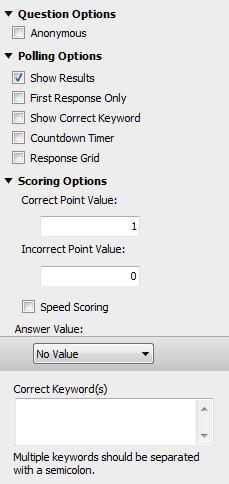 TurningPoint Cloud PowerPoint Polling for Mac 19 4 Adjust the Question, Polling and Scoring Options as necessary.