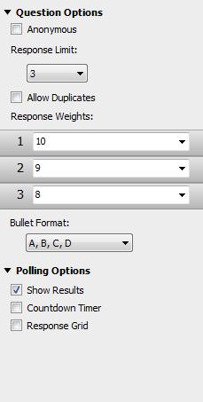 TurningPoint Cloud PowerPoint Polling for Mac 26 4 Adjust the Question, Polling and Scoring Options as necessary.