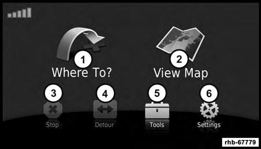 52 NAVIGATION MODE Main Menu 1 Press To Find A Destination 2 Press To View The Map 3 Press To Stop A Route 4 Press To Detour A Route 5 Press To Open The Menu Of Tools 6 Press To Open The Menu Of