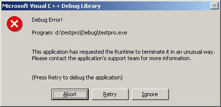 Abnormal program termination output: - If you use Microsoft Visual Studio 6.
