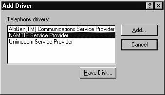 Installation Windows NT/2000/XP Release 10. If the driver is not listed as above, click on ADD. This will display any telephony drivers that are currently installed. (The 1.