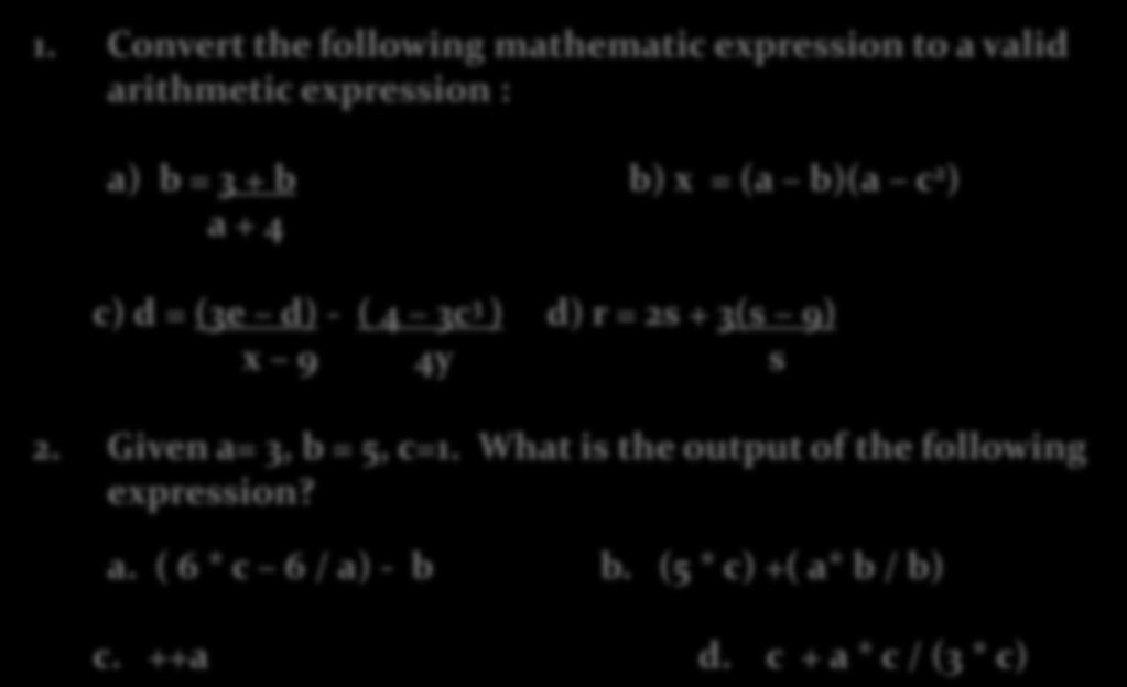 Exercise: Arithmetic Expression 1.