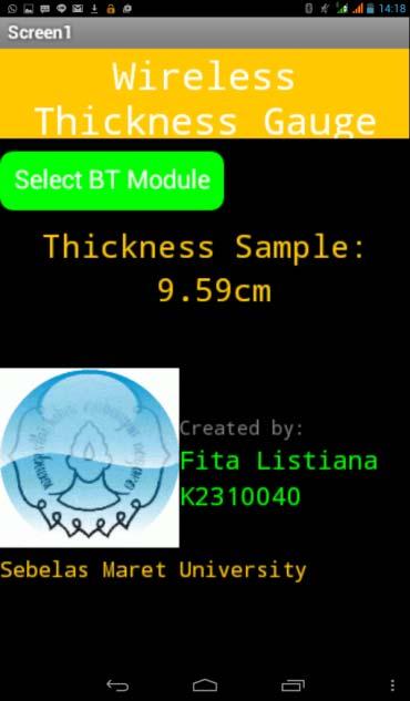 196 ISSN: 2302-4046 The Data Comparison of Thickness by Actual Measurement Vs Android-Wireless Thickness Measuring System Figure 6.