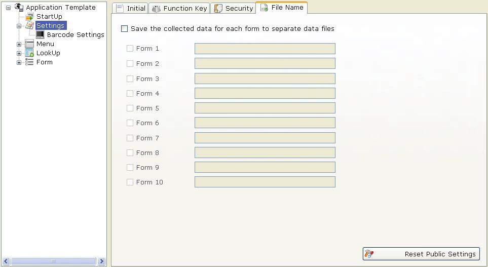 File Name Select Settings on the navigational pane and select the File Name tab on the right to enter the setup. You may save collected data from a specific form separately.