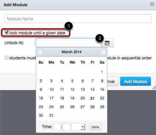 Lock Module Until a Given Date Select the lock module until a given date checkbox [1] to