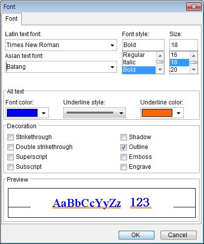 change the font color, underline style, and other style formats, such as