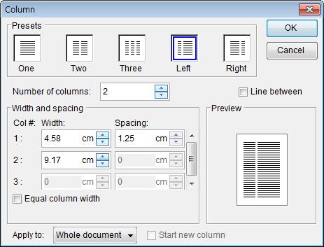 Click on the balloon to reject the change. Customizing Documents Columns You can divide part of a document into several columns to create layouts.