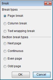 Page breaks This feature allows you to split the text or section and to manage them.