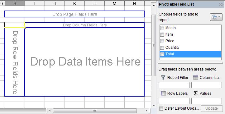 The Create PivotTable dialog box appears and the range of selected cells is highlighted in the Table/Range field. 3.