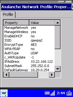 Chapter 3: Using the Avalanche Enabler 41 Viewing the Avalanche Network Profile An Avalanche network profile is any profile deployed to the device through ActiveSync or the Avalanche Console.
