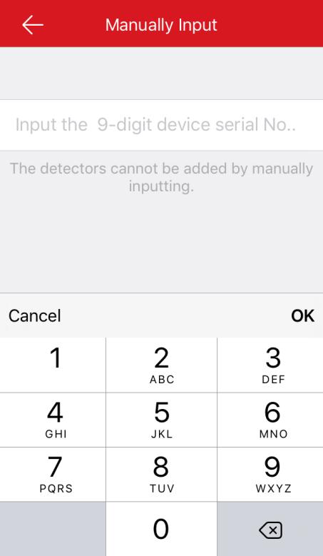 1) Tap the icon at the upper-right corner of the interface and input the device serial No. manually.
