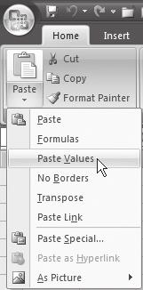 Part 1: The Excel Environment 9 of 926 You can click the upper half of Paste to invoke the Paste command. The lower half leads to a larger menu with various paste options, as shown in Figure 13.