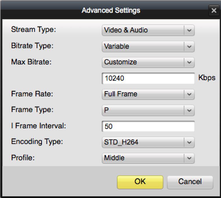 stream separately. You can click Advanced Settings to open Advanced Settings window and set the related parameters, such as stream type, bitrate type, and so on. 3. Set the event parameters.