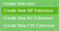 4. Click the PBX tab, and then click Extensions. Figure 13. Extensions page 5. Click Create New User, and then select Create New SIP Extension. Figure 14.