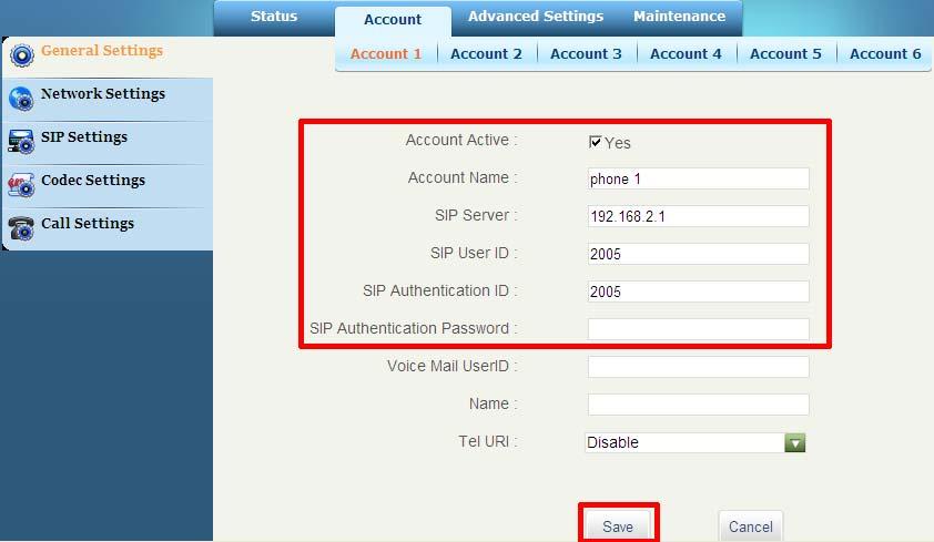 The default username and password are both admin. 4. Click the Account tab.