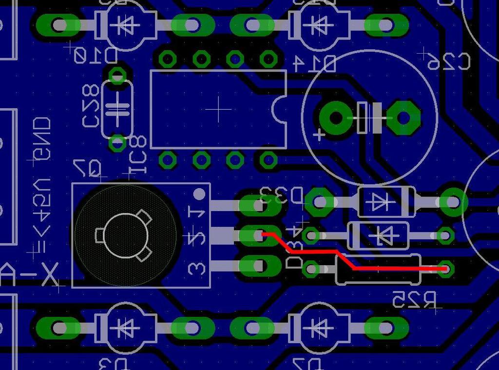 The pictures are showing the soldering side of the board in the region of IC7 and between Q7 and