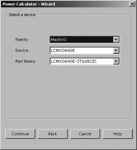 screen allows users to select the device family, device and appropriate part number for