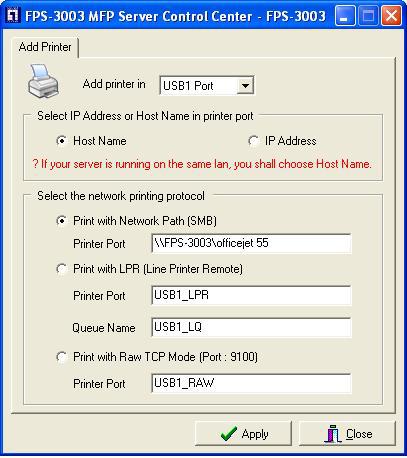 4.4.2 Using LevelOne MFP Control Center Tool for SMB Printing Windows Platform: Windows 98, ME, 20